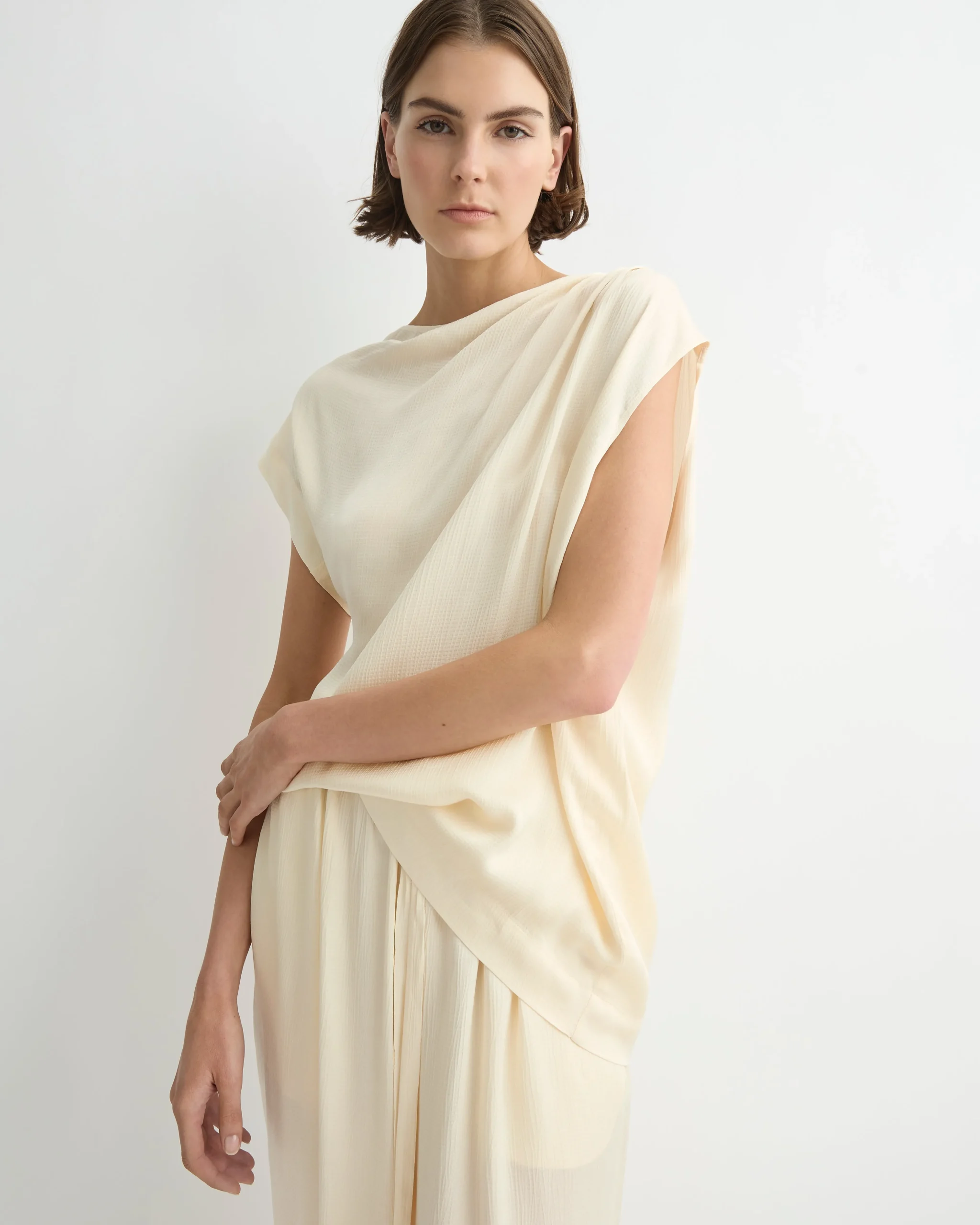 Ardea Draped Shoulder Top - Pearl