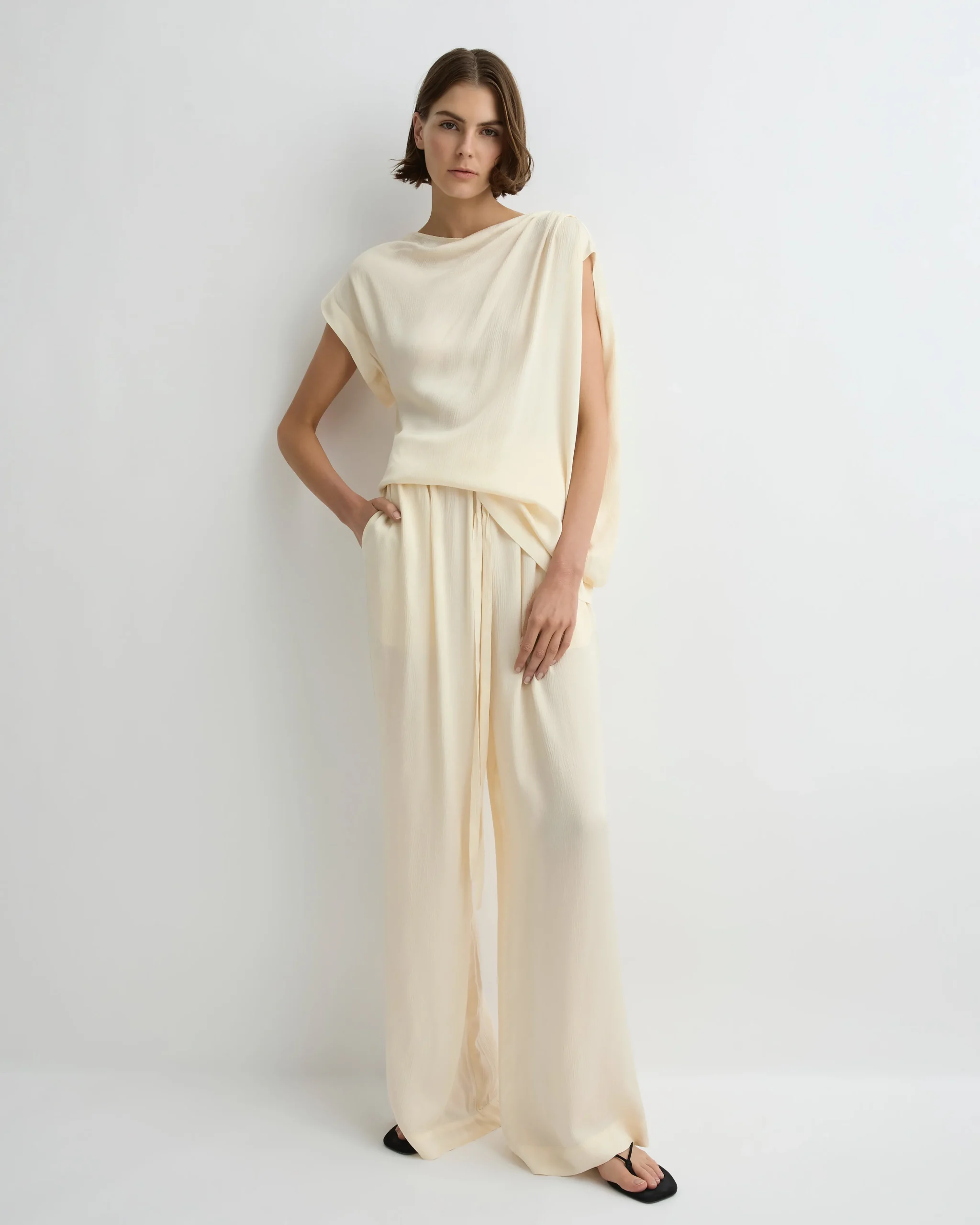 Ardea Draped Shoulder Top - Pearl
