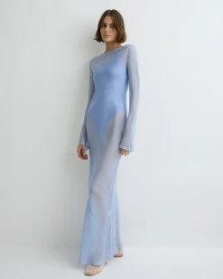 Capri Silk Bias Long Dress - Sky