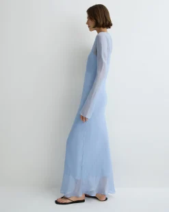 Capri Silk Bias Long Dress - Sky