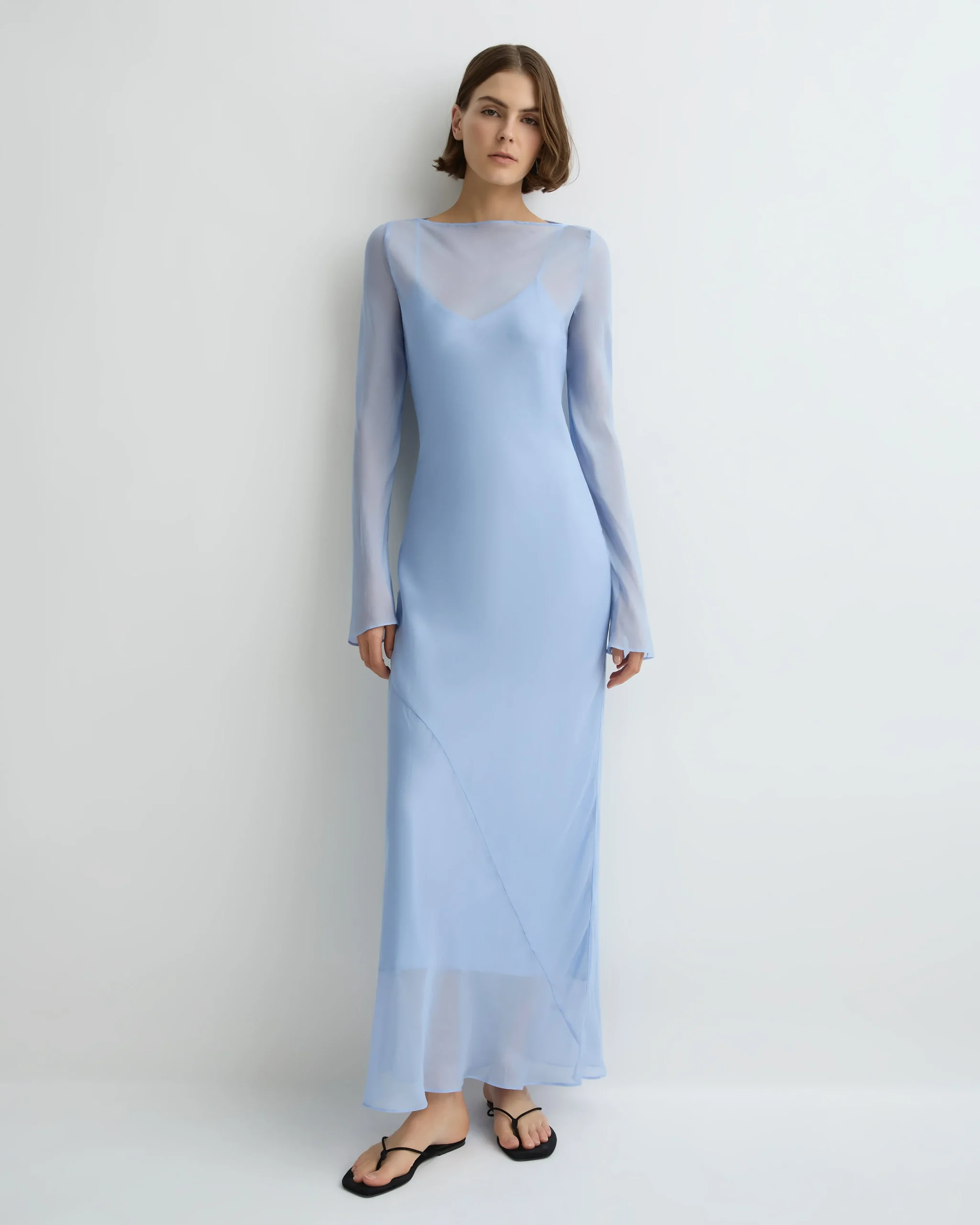 Capri Silk Bias Long Dress - Sky