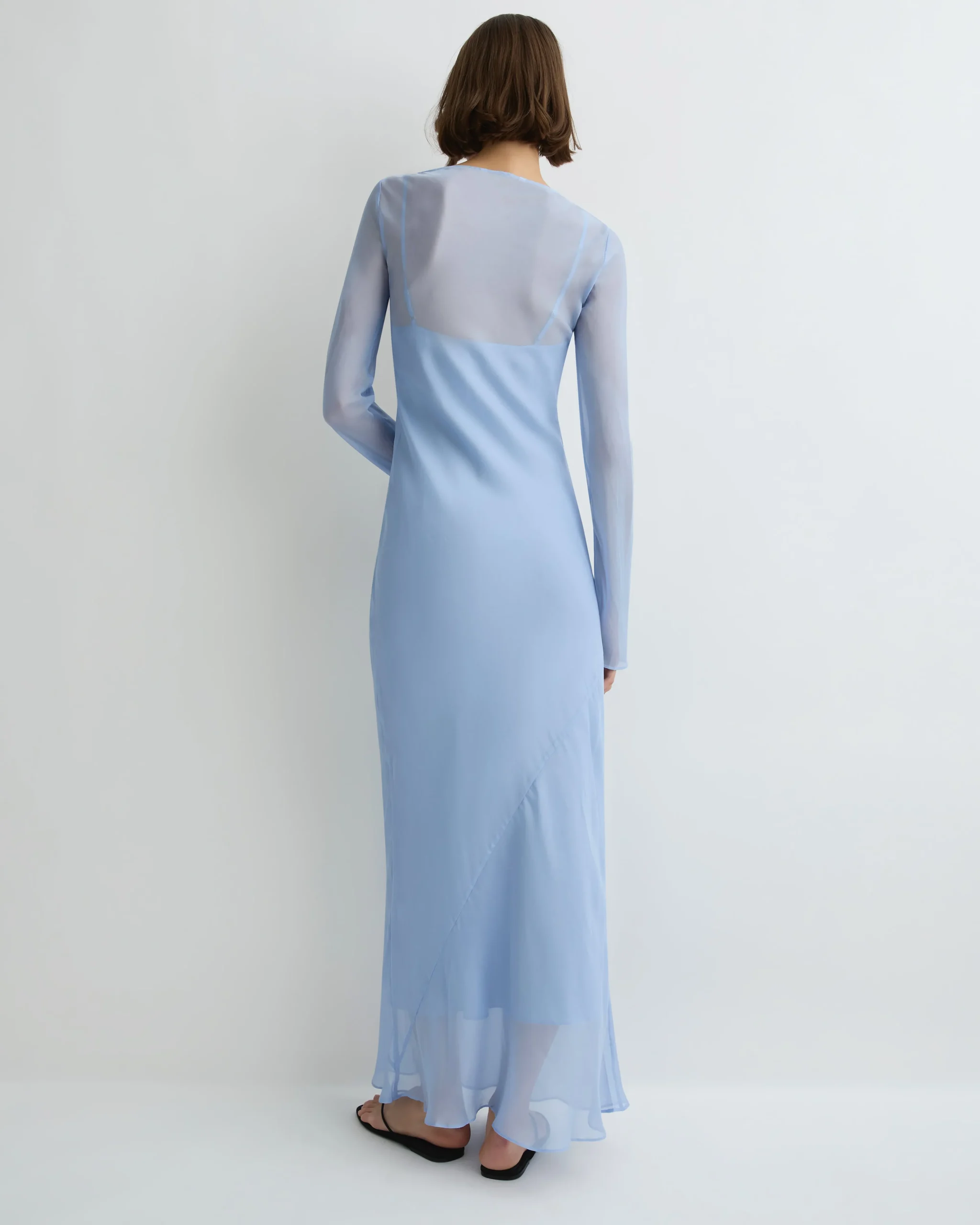 Capri Silk Bias Long Dress - Sky