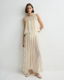 Capri Silk Circle Skirt - Ecru Stripe