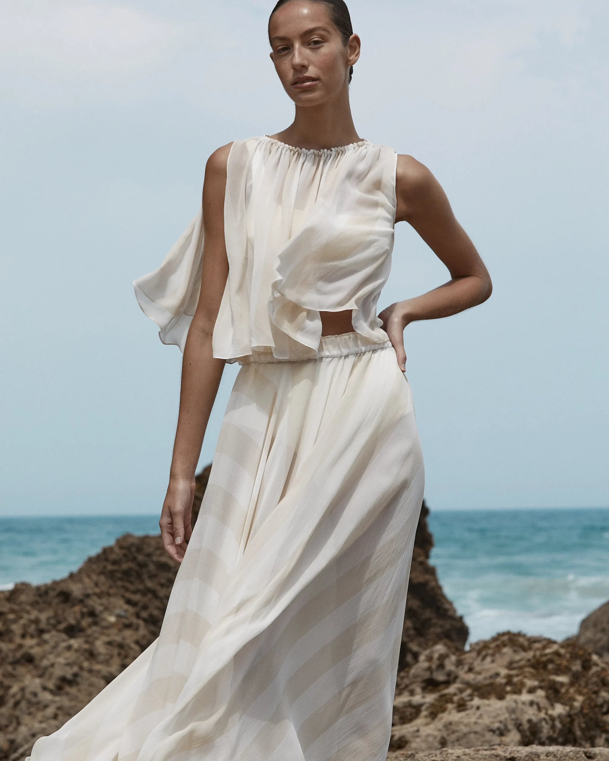 Capri Silk Circle Skirt - Ecru Stripe