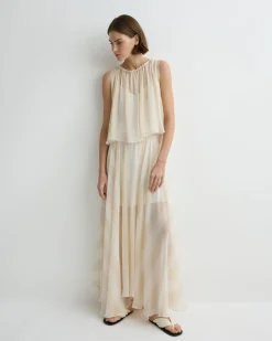 Capri Silk Circle Skirt - Ecru Stripe
