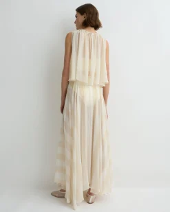 Capri Silk Circle Skirt - Ecru Stripe