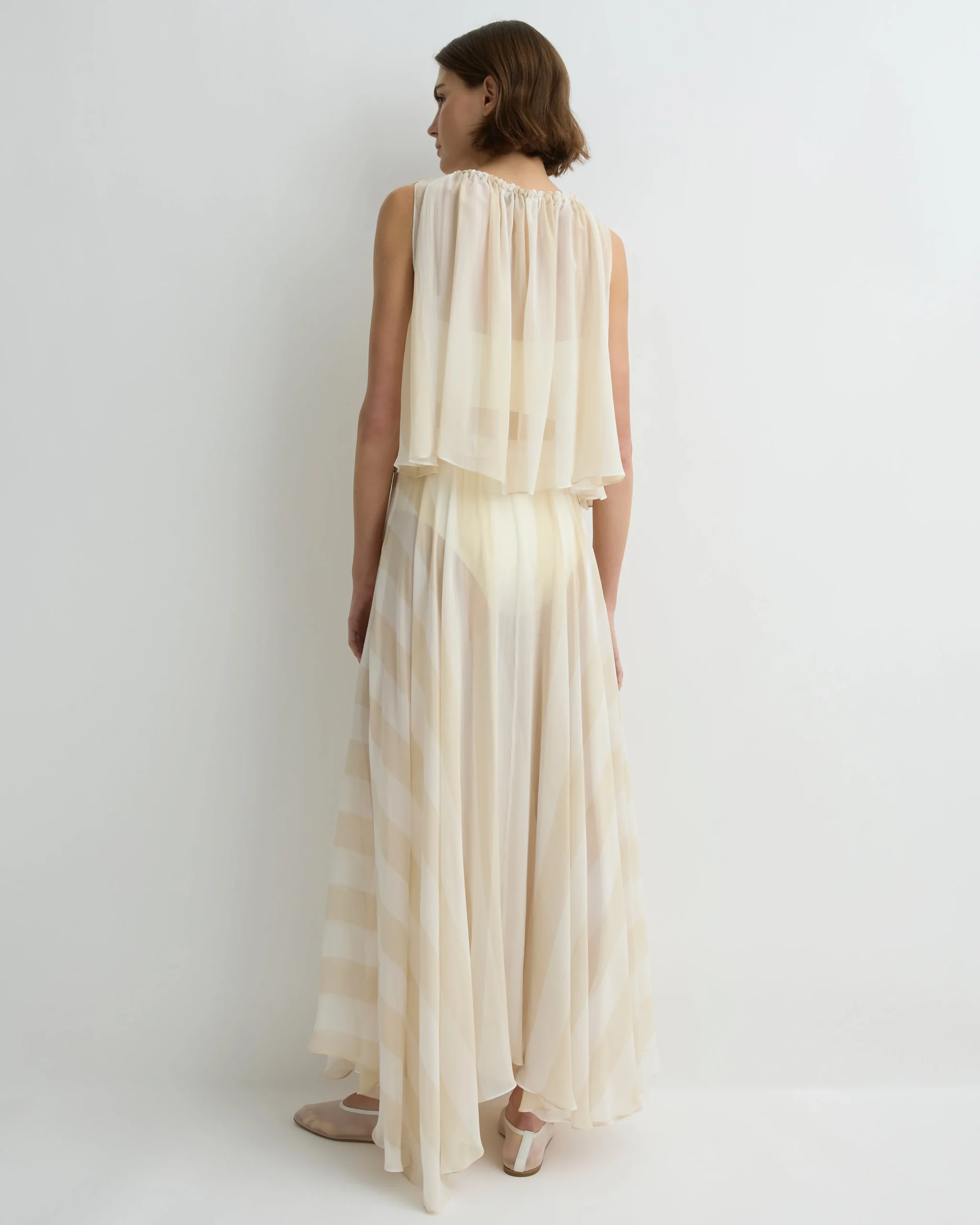 Capri Silk Circle Skirt - Ecru Stripe