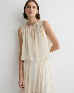 Capri Silk Gathered Top - Ecru Stripe