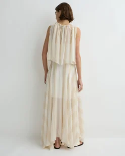 Capri Silk Gathered Top - Ecru Stripe