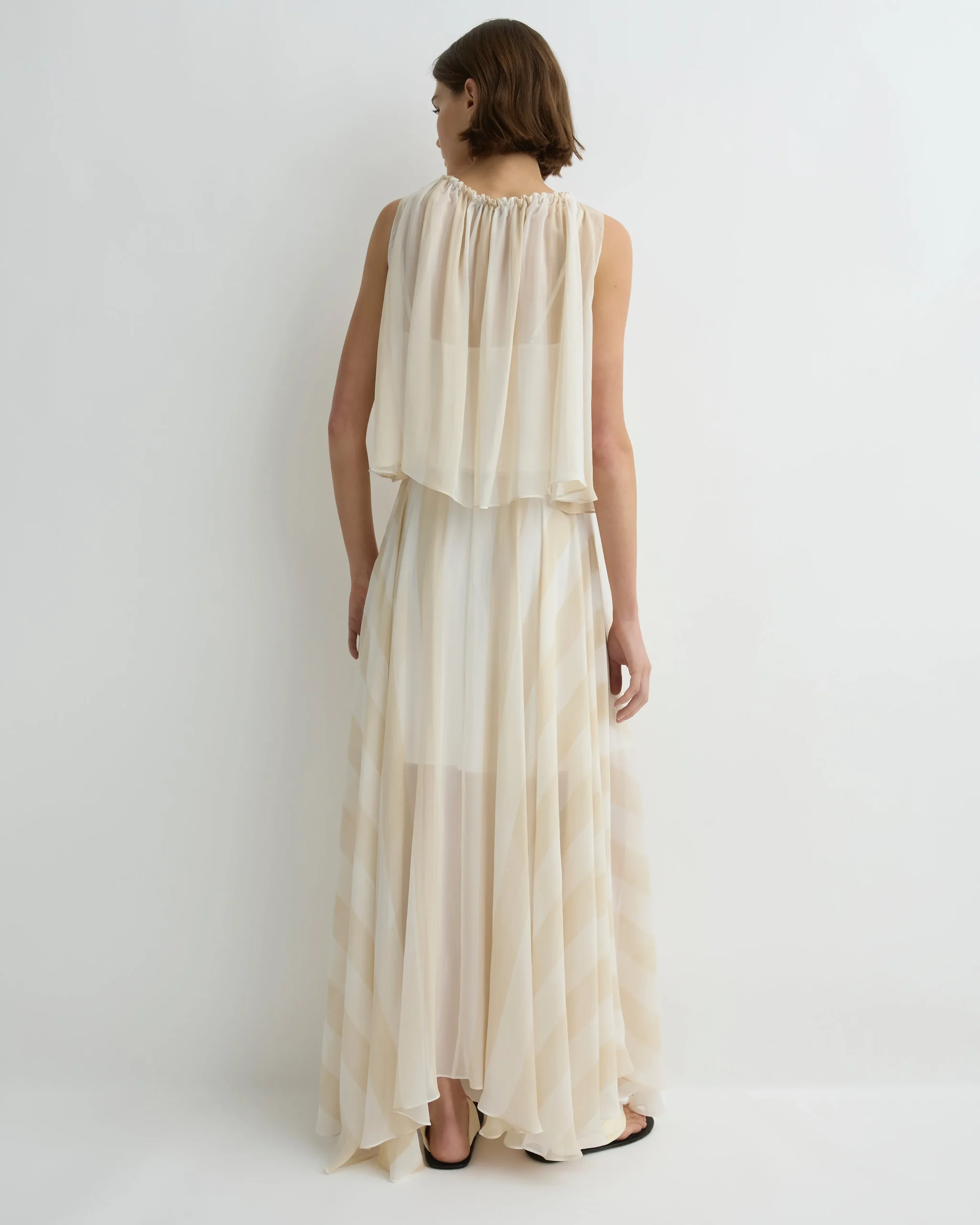 Capri Silk Gathered Top - Ecru Stripe