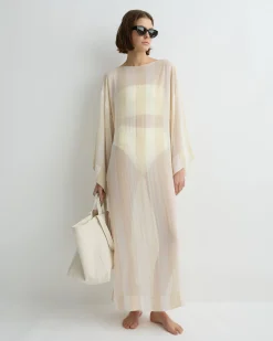 Capri Silk Kimono Sleeve Maxi - Ecru Stripe
