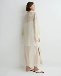 Capri Silk Kimono Sleeve Maxi - Ecru Stripe