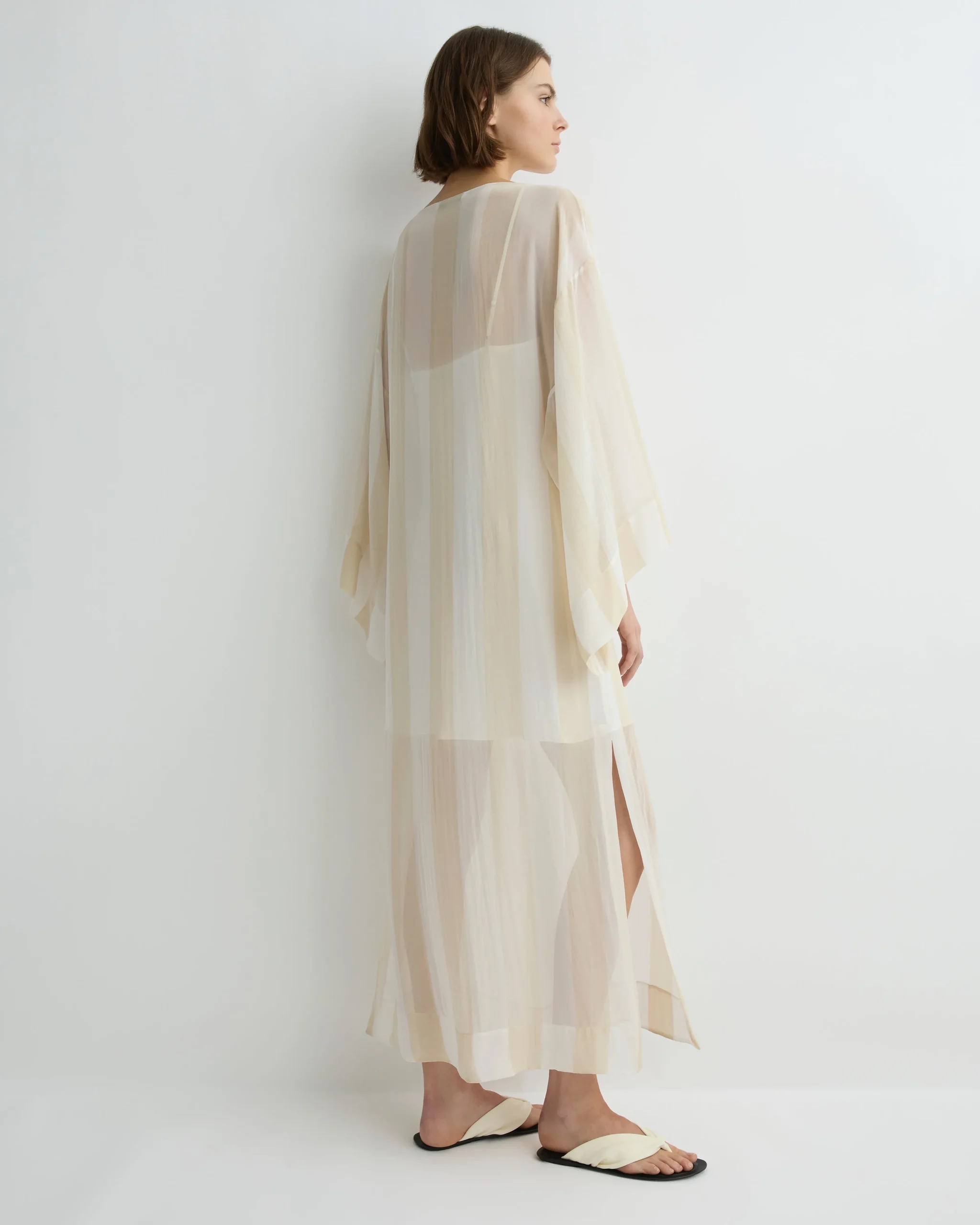 Capri Silk Kimono Sleeve Maxi - Ecru Stripe