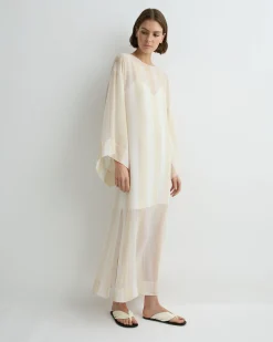 Capri Silk Kimono Sleeve Maxi - Ecru Stripe