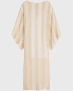 Capri Silk Kimono Sleeve Maxi - Ecru Stripe