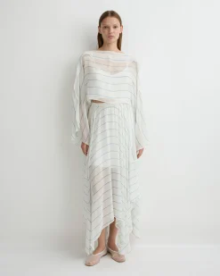 Capri Silk Kimono Top - Smoke Stripe