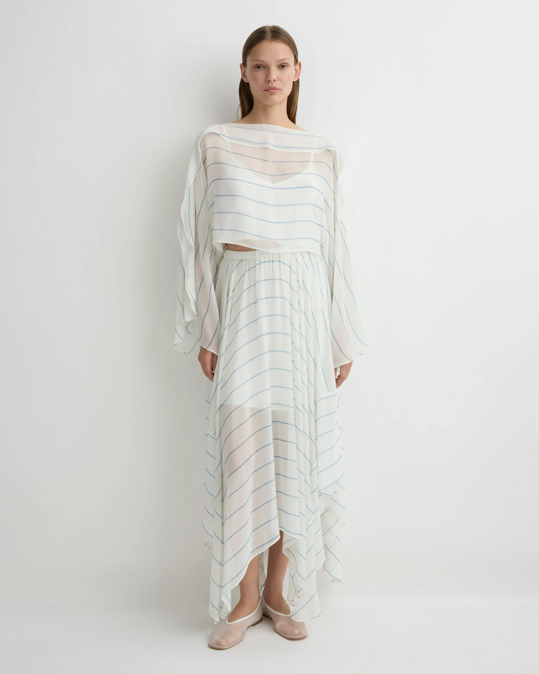 Capri Silk Kimono Top - Smoke Stripe