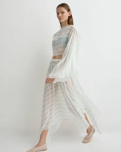Capri Silk Kimono Top - Smoke Stripe