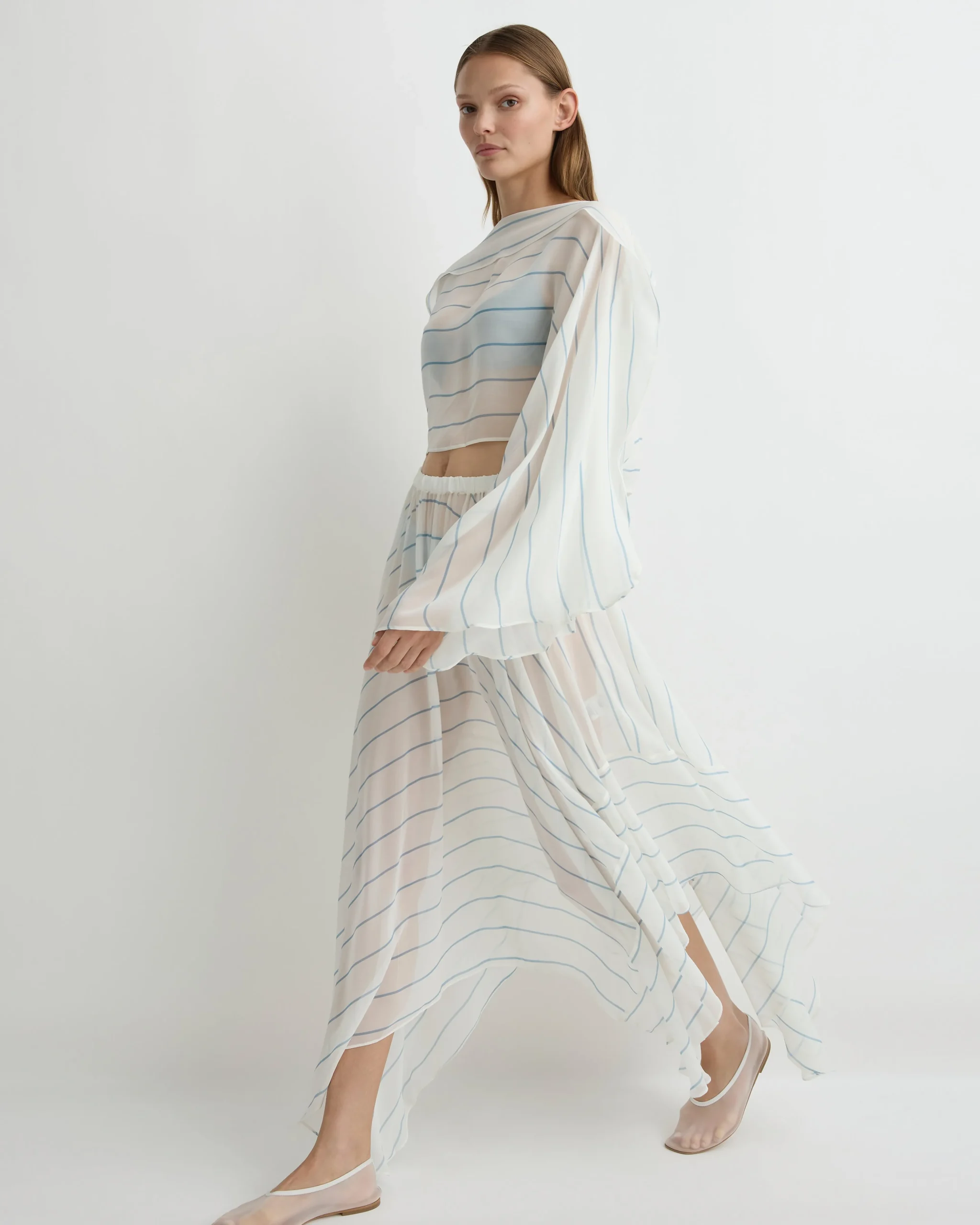Capri Silk Kimono Top - Smoke Stripe