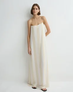 Capri Silk Slip Dress - Ecru Stripe
