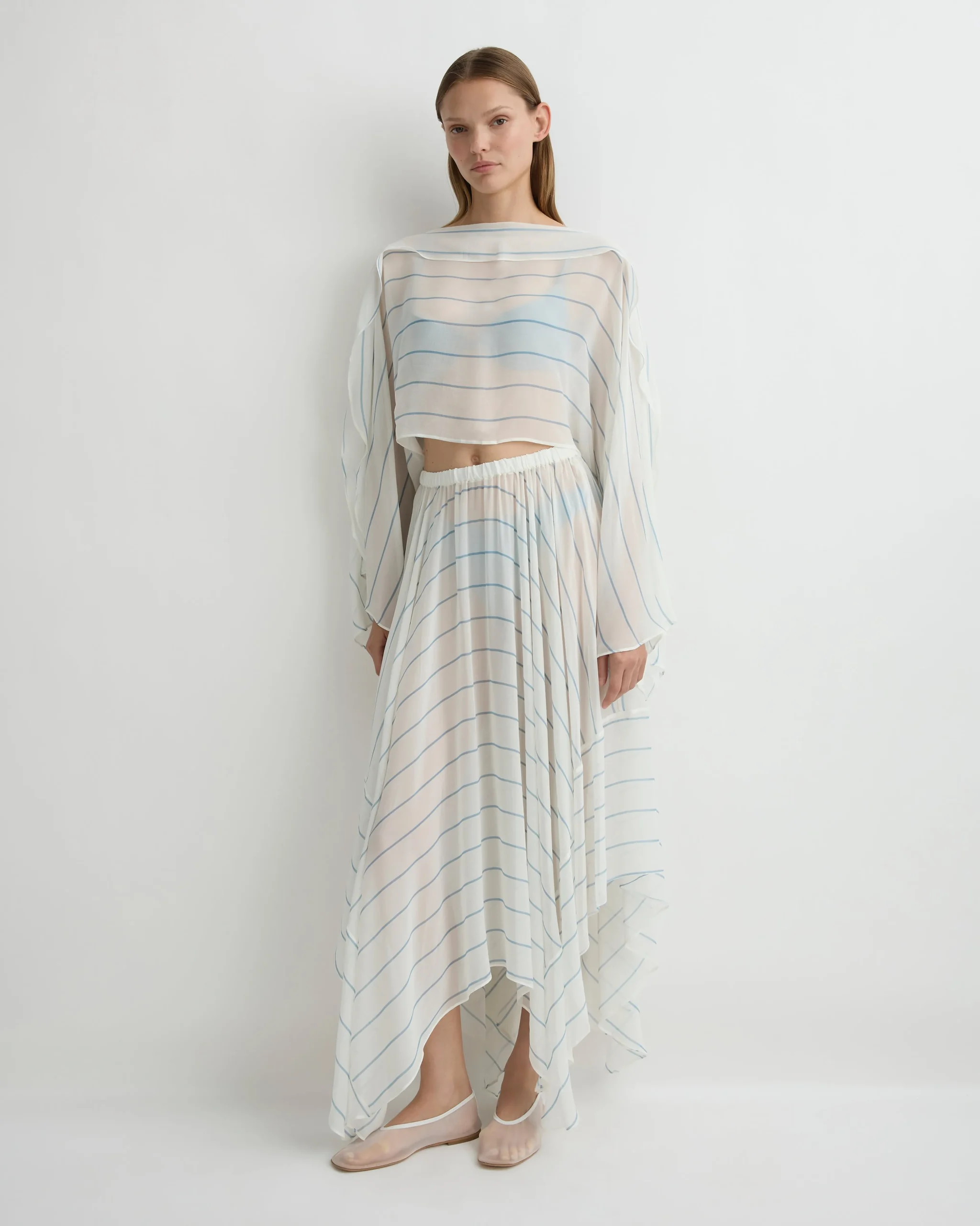 Capri Silk Square Skirt - Smoke Stripe