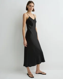 Como Long Bias Slip Dress - Black