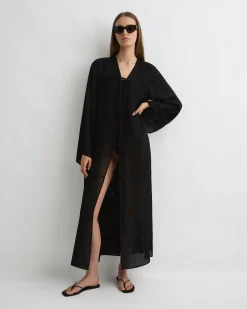 Cremona Tie-Front Maxi Coverup - Black