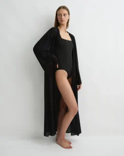Cremona Tie-Front Maxi Coverup - Black