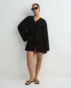 Cremona Tie-Front Mini Coverup - Black