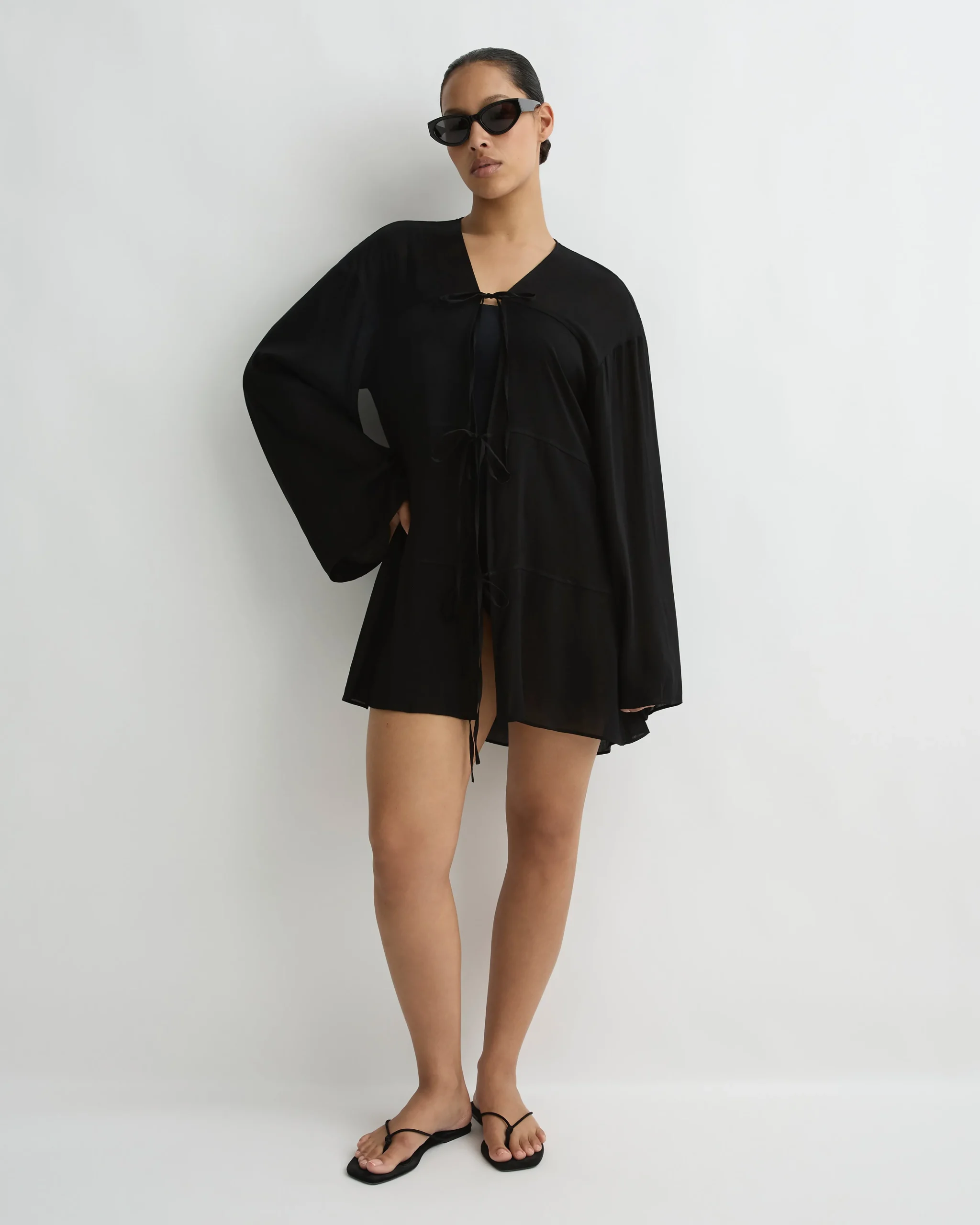 Cremona Tie-Front Mini Coverup - Black