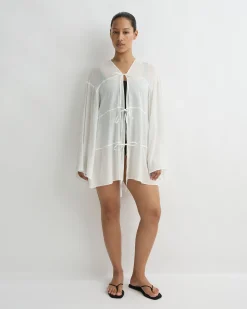 Cremona Tie-Front Mini Coverup - White