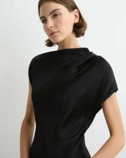 Faro Draped Shoulder Bias Dress - Black