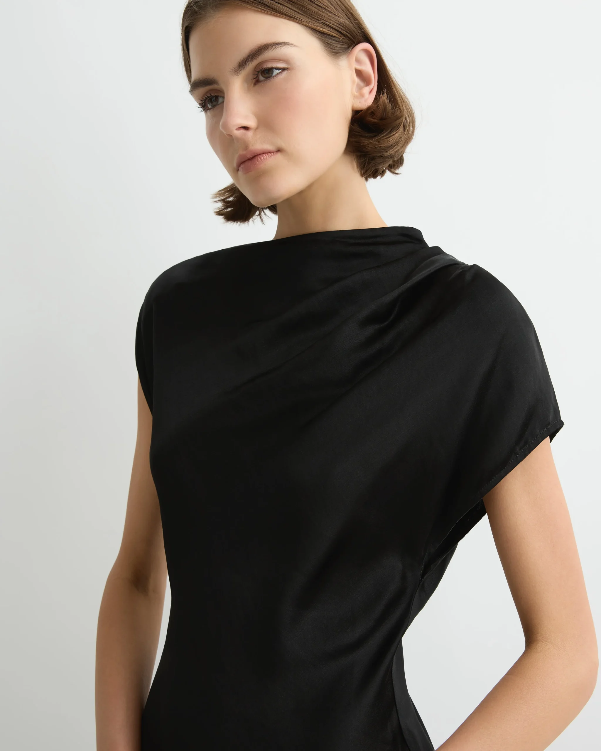 Faro Draped Shoulder Bias Dress - Black