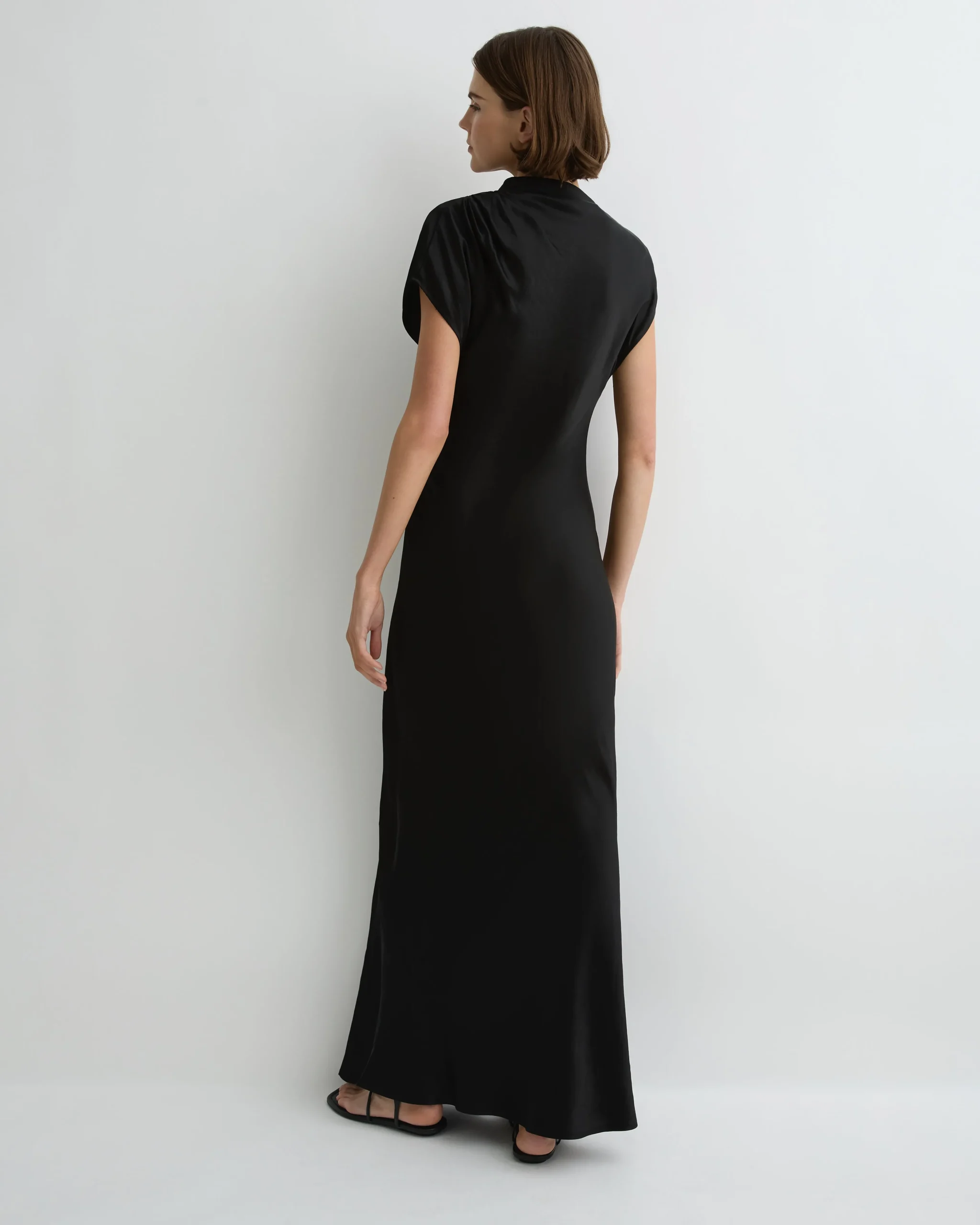 Faro Draped Shoulder Bias Dress - Black