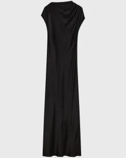 Faro Draped Shoulder Bias Dress - Black