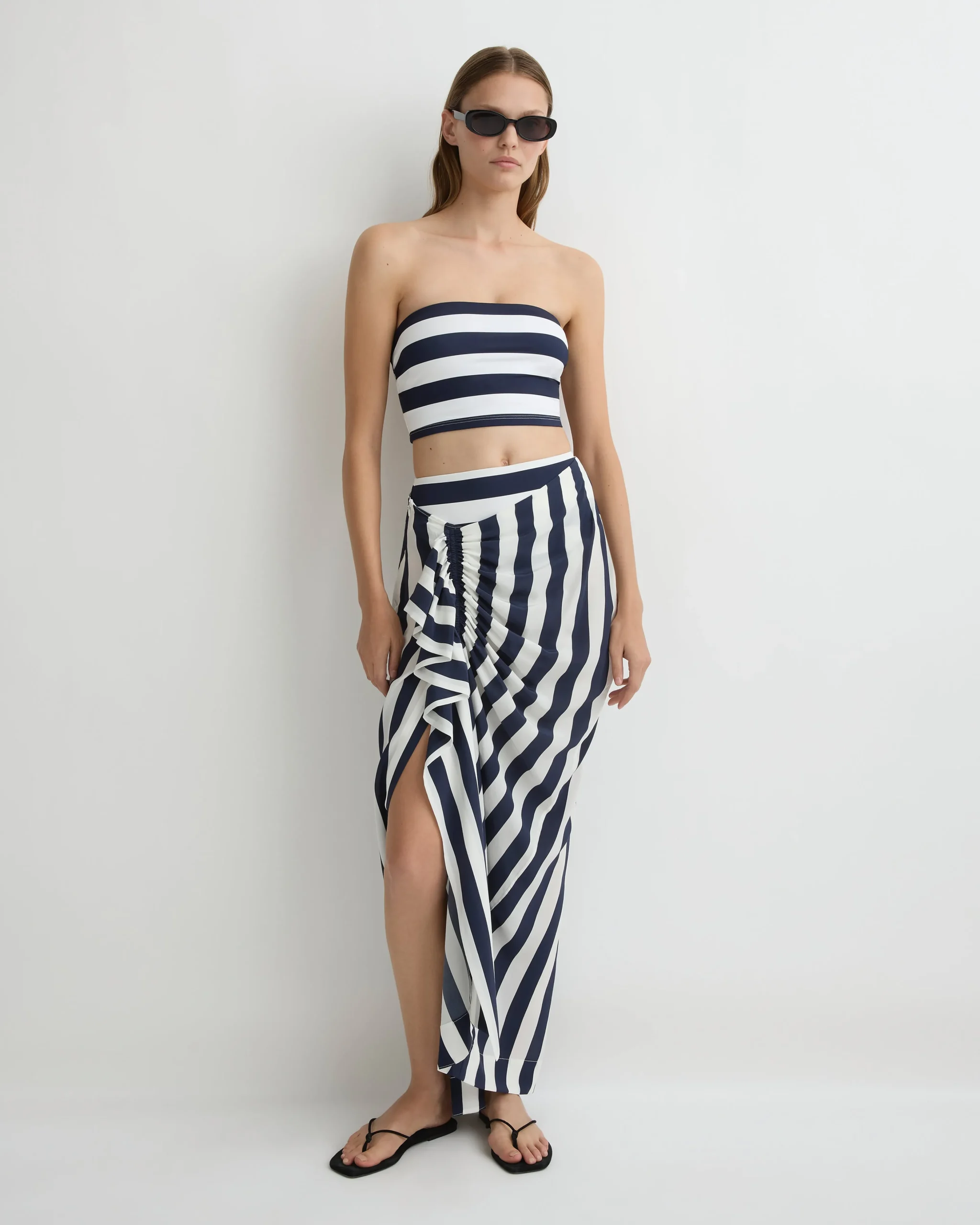 Orta Silk Draped Skirt - Navy Stripe