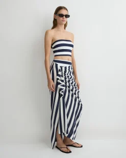 Orta Silk Draped Skirt - Navy Stripe