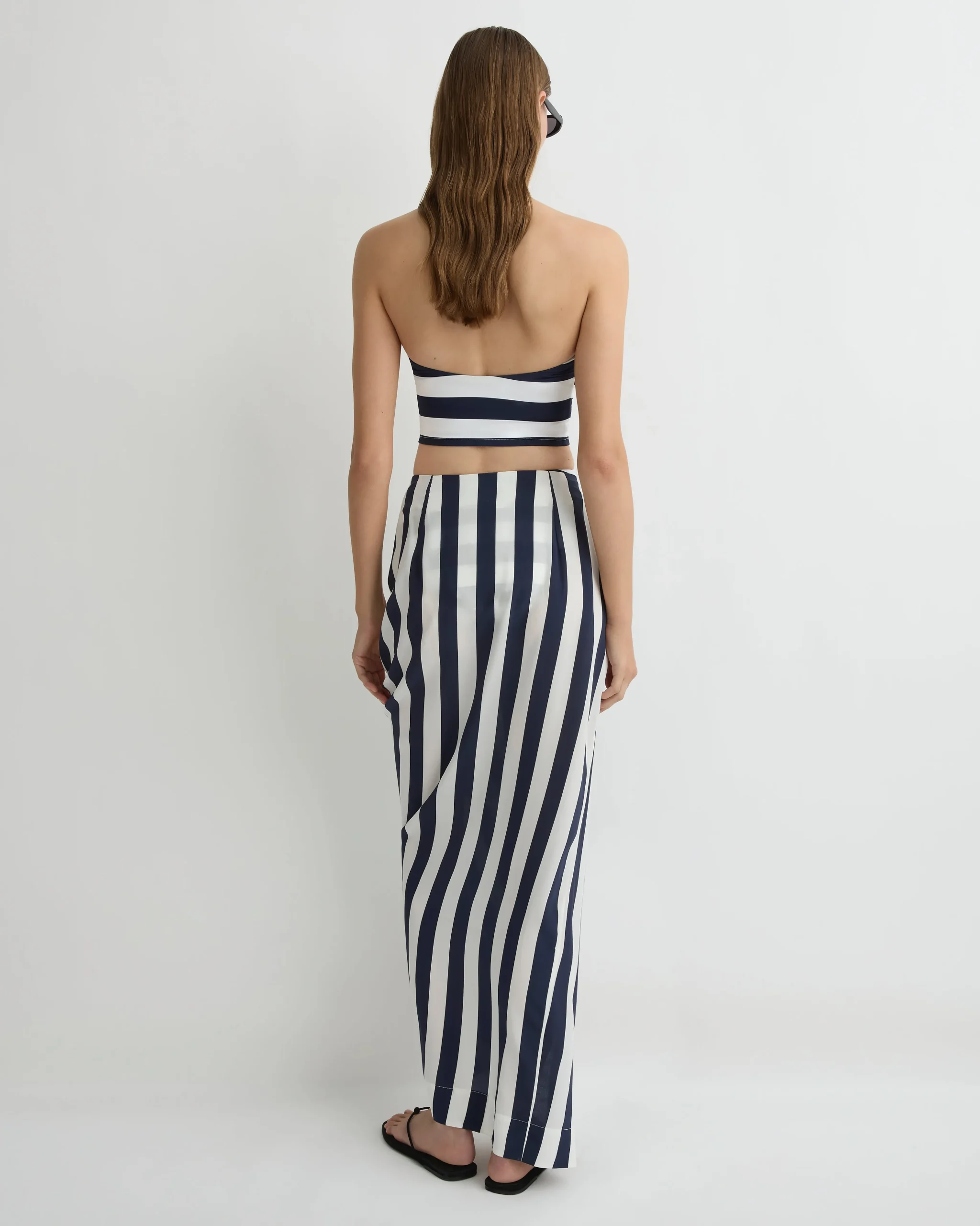 Orta Silk Draped Skirt - Navy Stripe