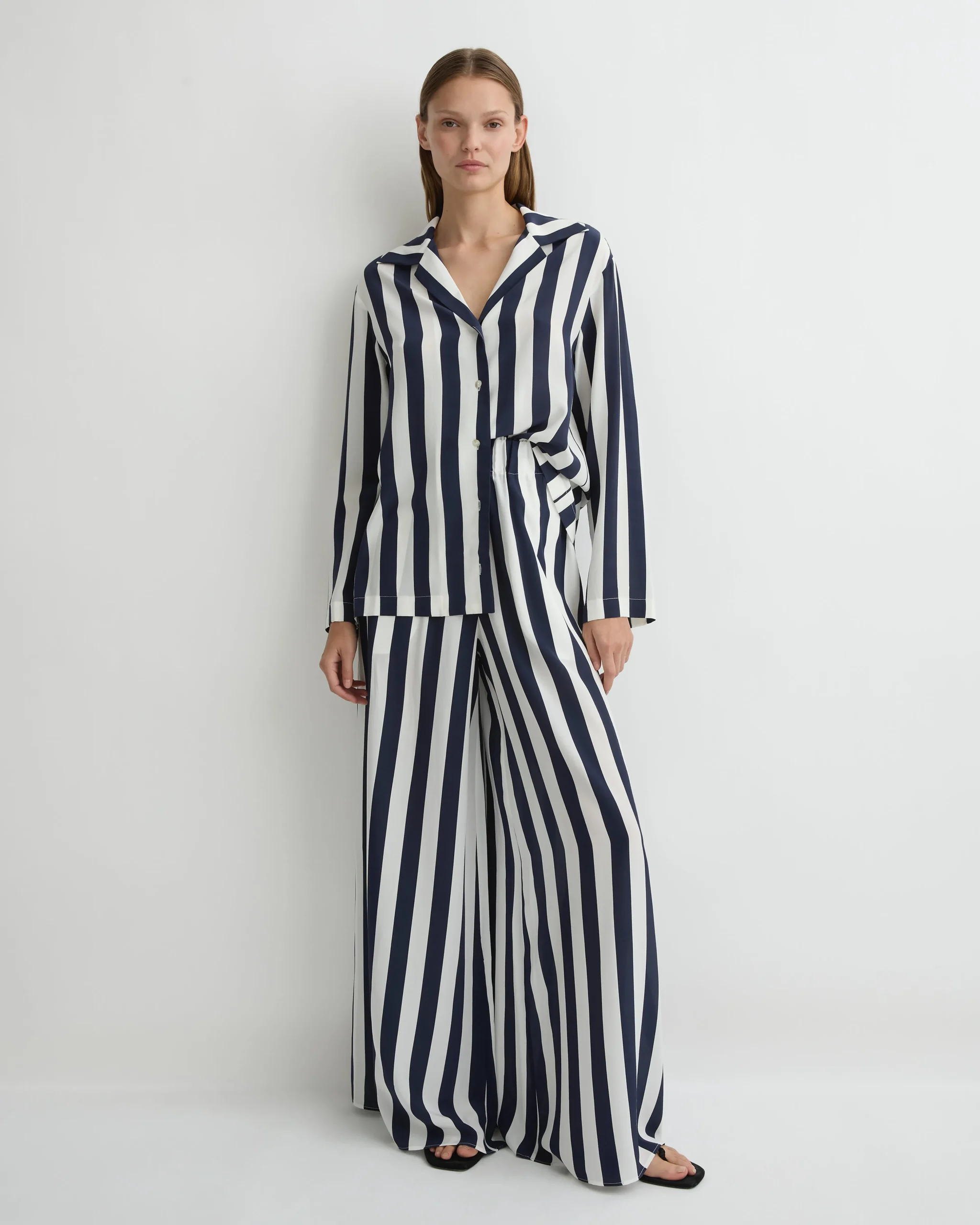 Orta Silk Long Sleeve Blouse - Navy Stripe