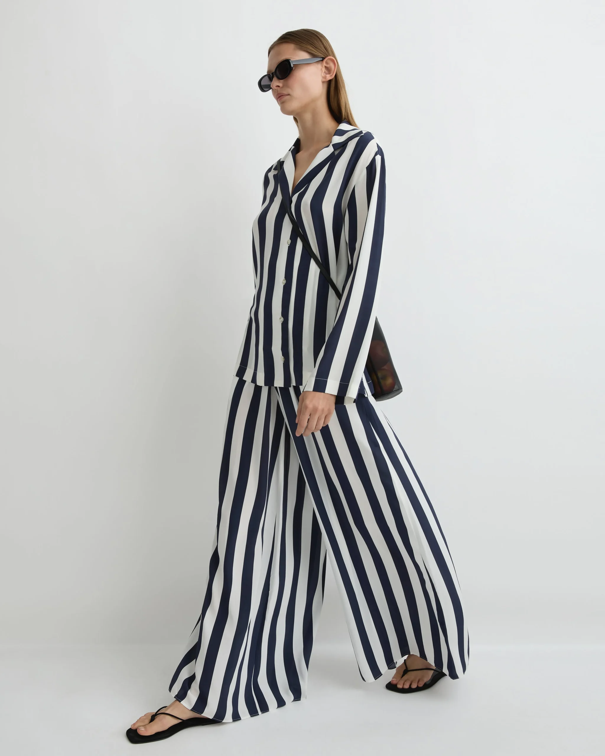 Orta Silk Long Sleeve Blouse - Navy Stripe