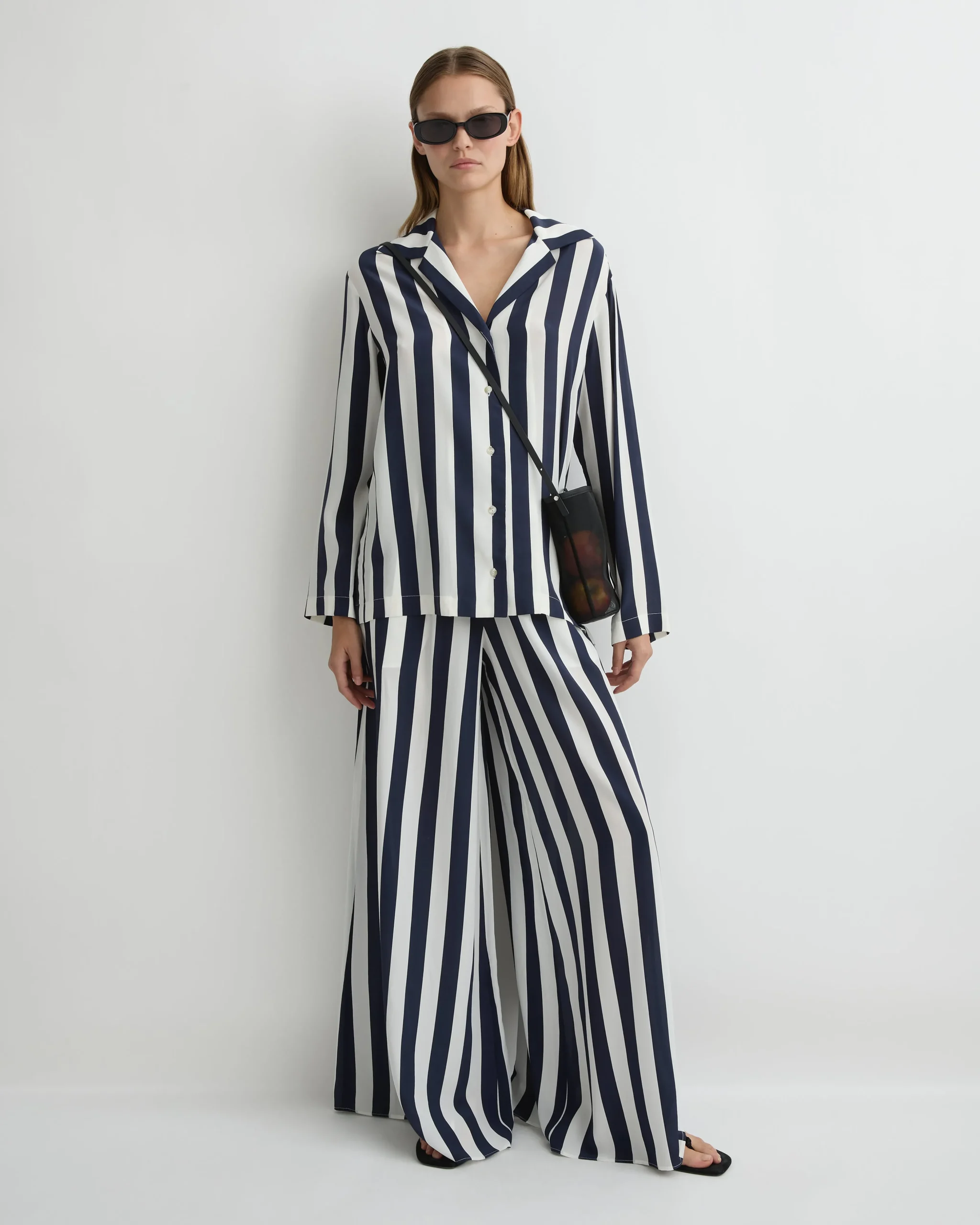 Orta Silk Palazzo Pant - Navy Stripe