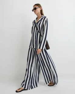 Orta Silk Palazzo Pant - Navy Stripe