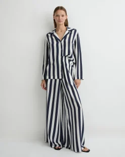 Orta Silk Palazzo Pant - Navy Stripe