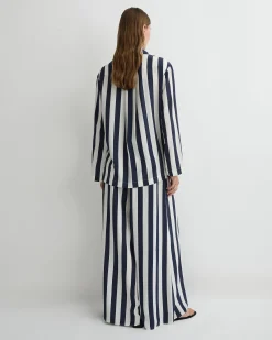 Orta Silk Palazzo Pant - Navy Stripe