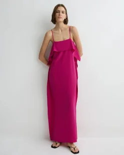 Orta Silk Ruffle Slip Dress - Magenta