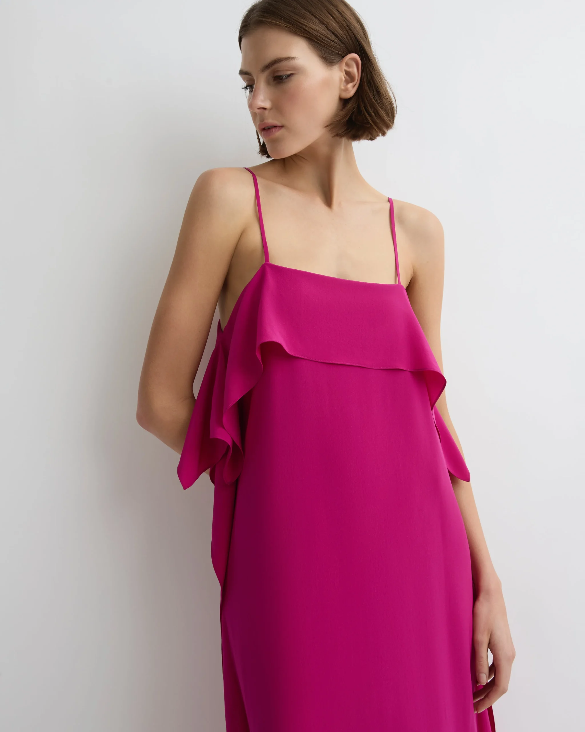 Orta Silk Ruffle Slip Dress - Magenta