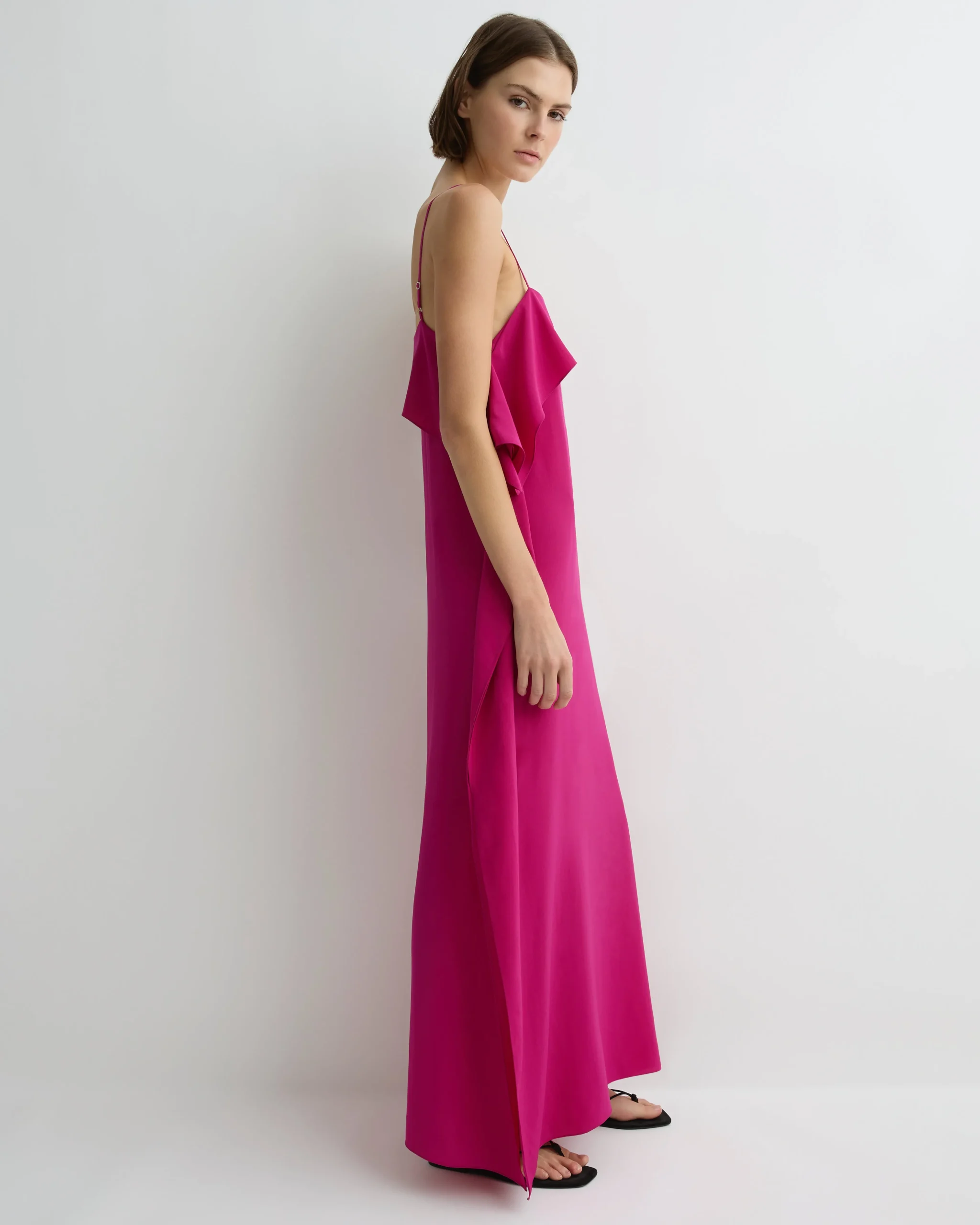 Orta Silk Ruffle Slip Dress - Magenta
