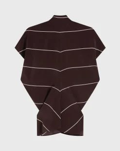 Orta Silk Tie Neck Top - Mocha Stripe