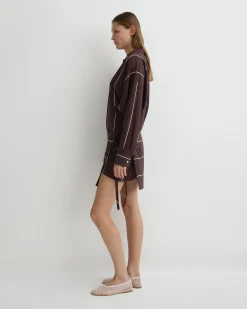 Orta Silk Wrap Mini Dress - Mocha Stripe