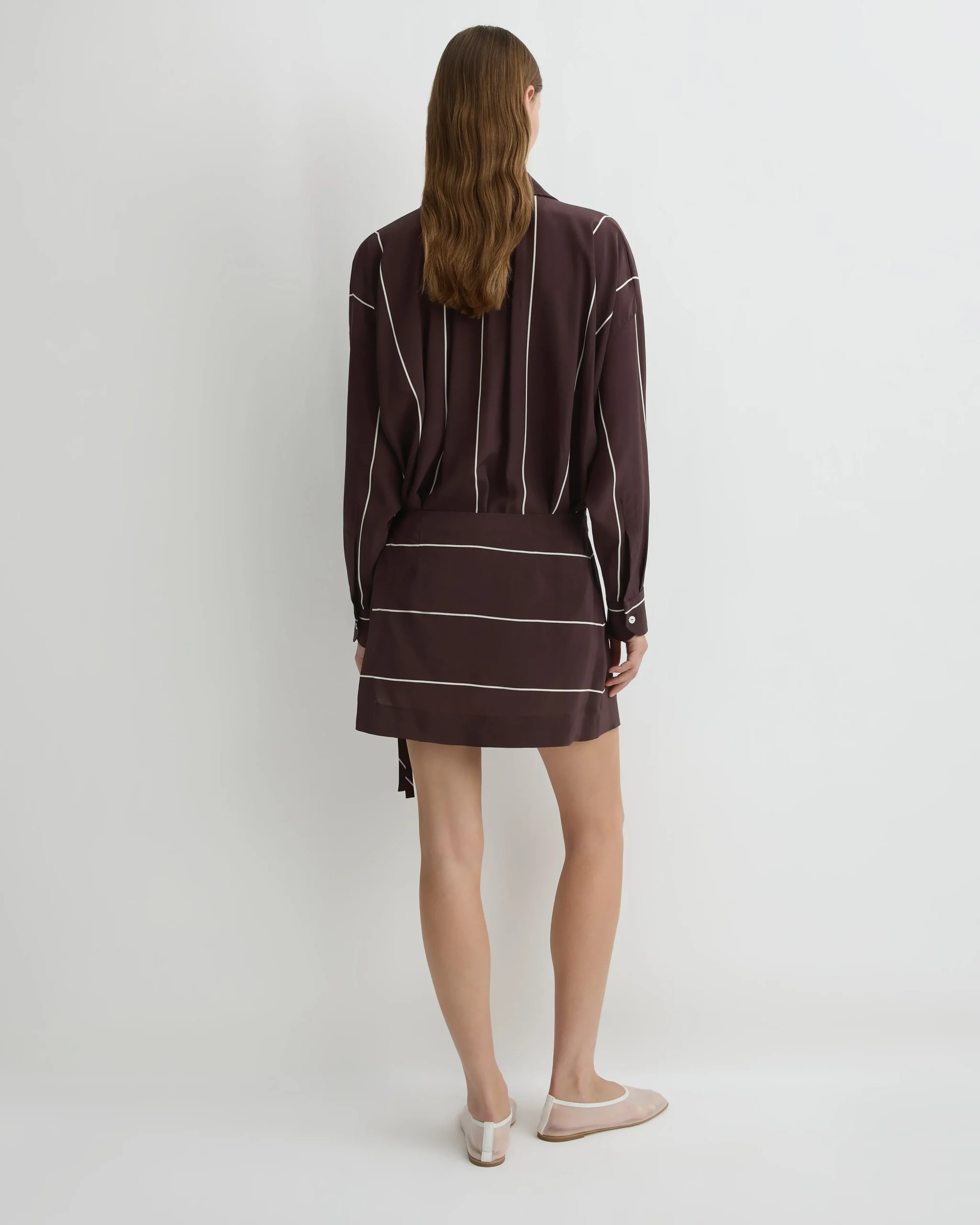 Orta Silk Wrap Mini Dress - Mocha Stripe